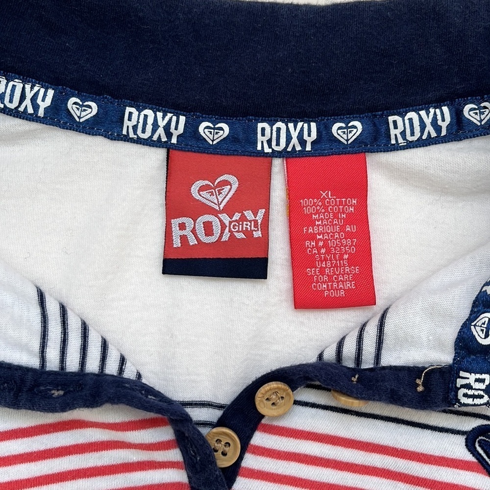 Roxy Girl Cotton 90s Y2K Style Sports Tennis Striped Chest Polo Top Shirt Tee - Picture 3 of 8